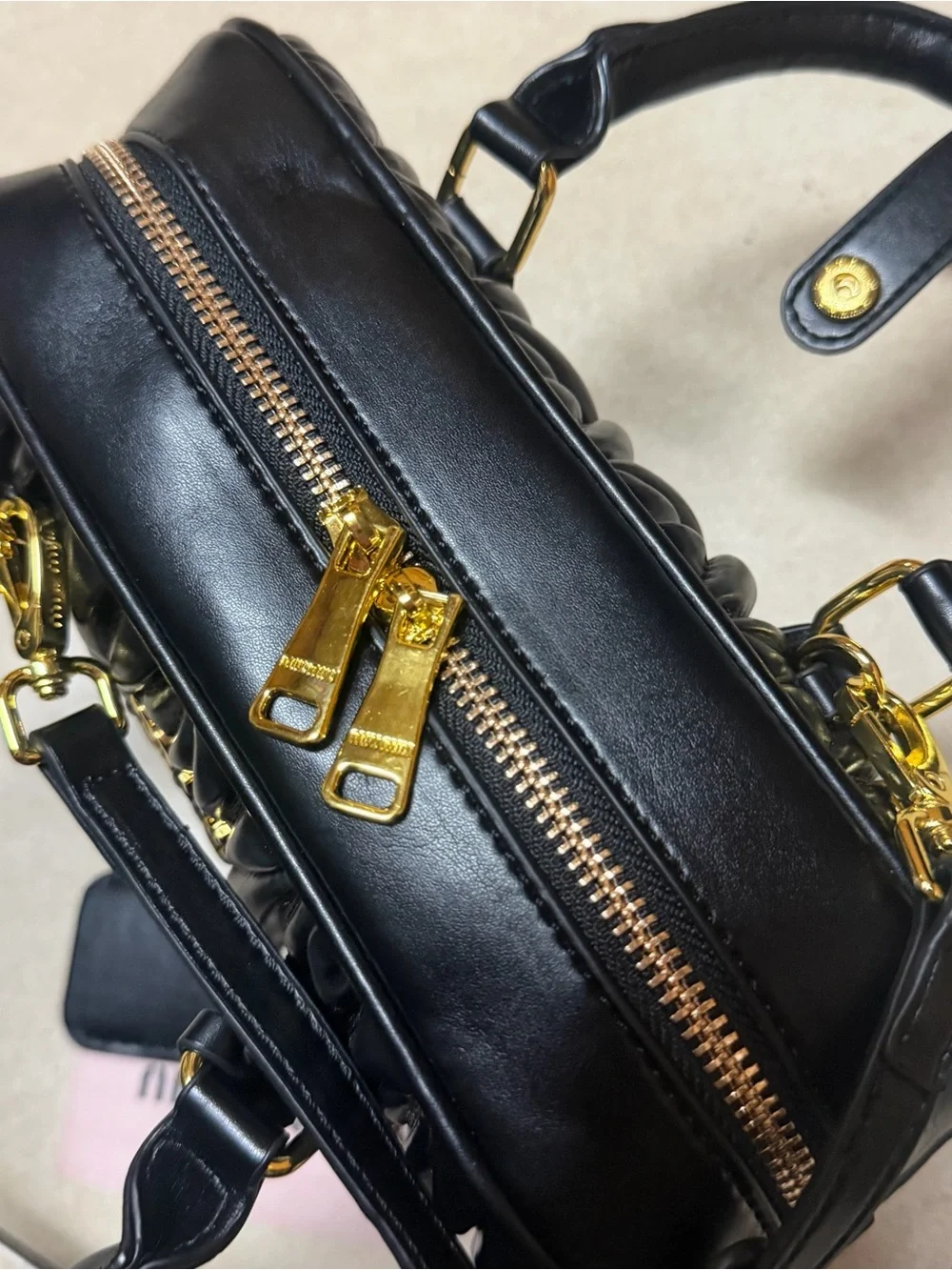 Miu Miu Black Quilted Leather Satchel with Gold Hardware